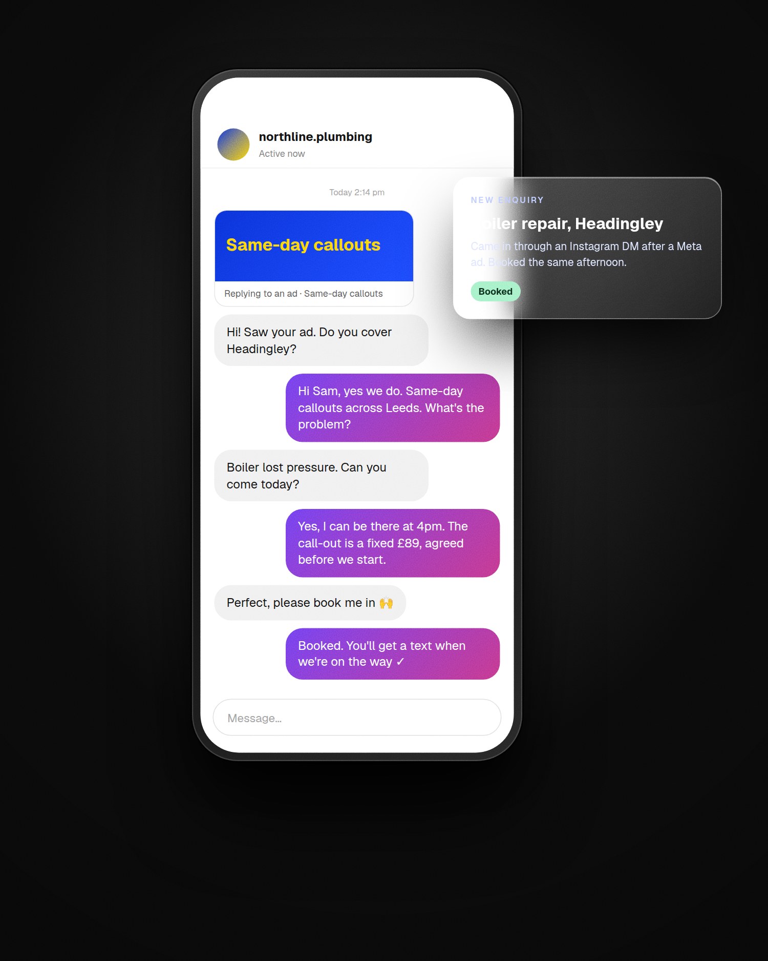 A DM from an ad becomes a booked job